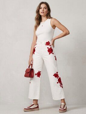 Banana Republic White Embroidered Denim